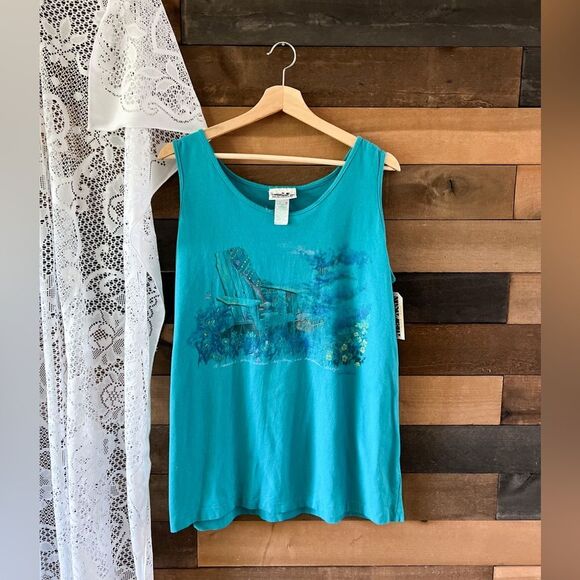 Northern Reflections Tops - Vintage 90s Northern Reflections Lake Side Flowers Chair Quilt Nature Tank Top